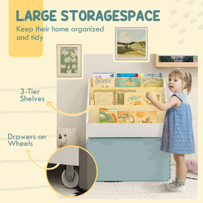AIYAPLAY Bookcase for Kids with Shelves, Drawer, Bookcase for Bedroom, Playroom, White 