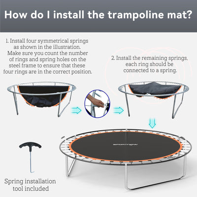 SPORTNOW Trampoline Replacement Mat with Spring Pull Tool, 54 V-Hooks, for 10ft Trampoline using 14cm Springs, Orange 