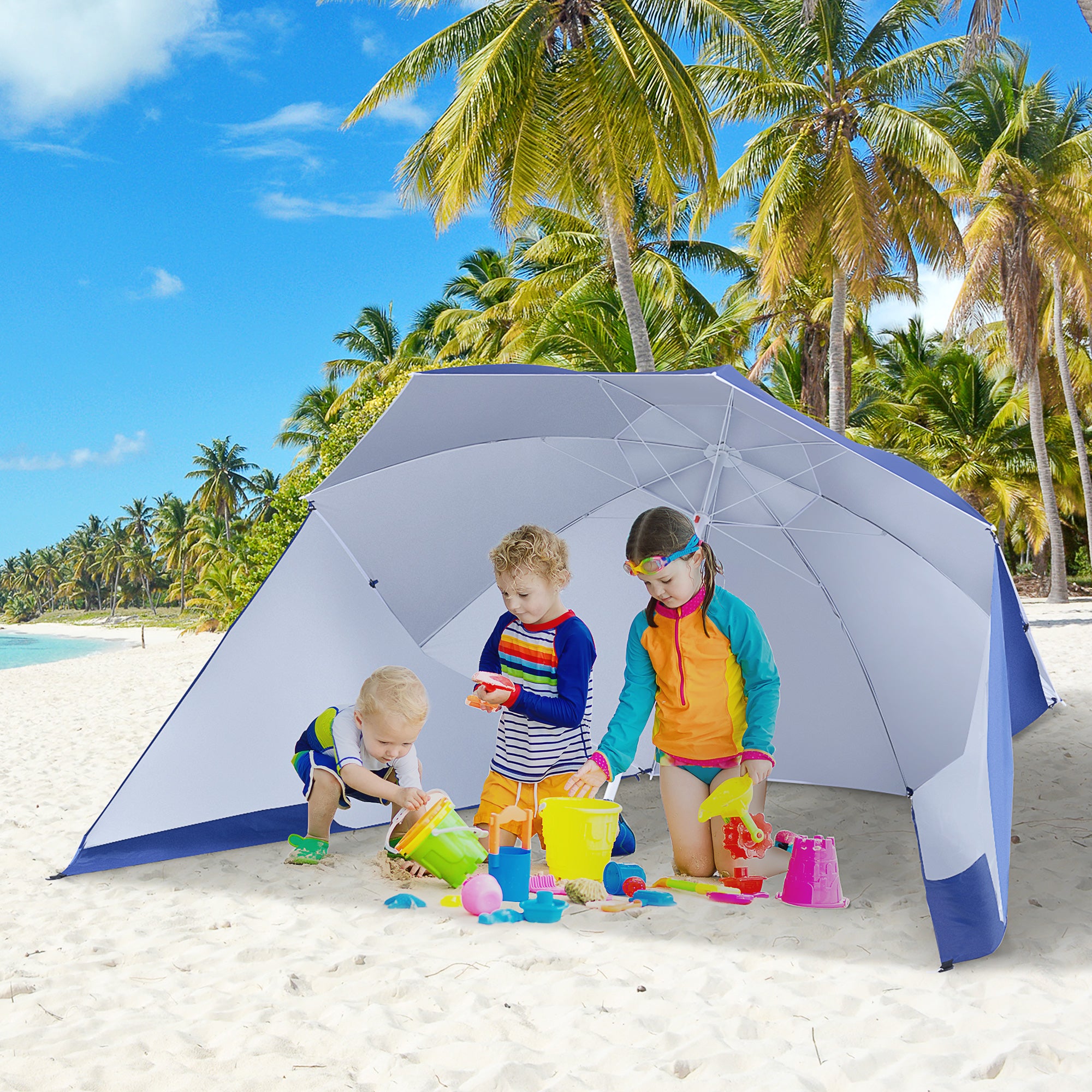 Outsunny 2m UV Protection Fishing Beach Umbrella Brolly Shelter w/ Side Panel Tent Blue 