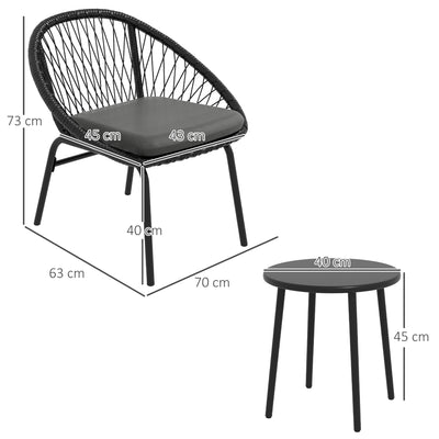 Outsunny Three-Piece Rattan Bistro Set - Black 