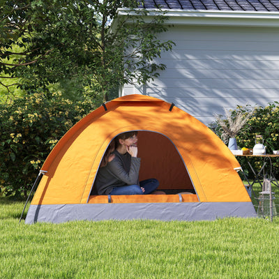 Outsunny 2 Person Camping Tent, Dome Tent with Zipped Doors, Storage Pocket, Portable Handy Bag, Orange 