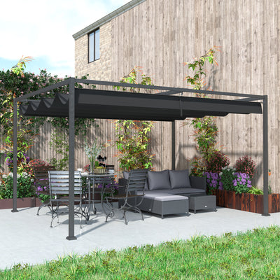 Outsunny 4 x 3m Metal Pergola, with Retractable Canopy Roof - Black 