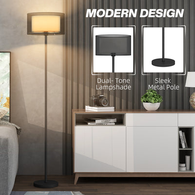 HOMCOM Floor Lamp for Living Room, Modern Standing Lamp with Double Layer Shade & Foot Switch, Minimalist Tall Pole Lampshade for Bedroom, Office, Black 