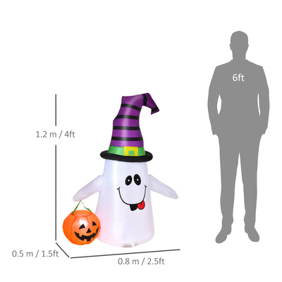 HOMCOM 1.2m Witch Ghost Halloween Inflatable Decoration w/ LED Lights Fan Accessories Pumpkin Lantern Kids Adult Fun Weather-Resistant Indoor Outdoor Seasonal 