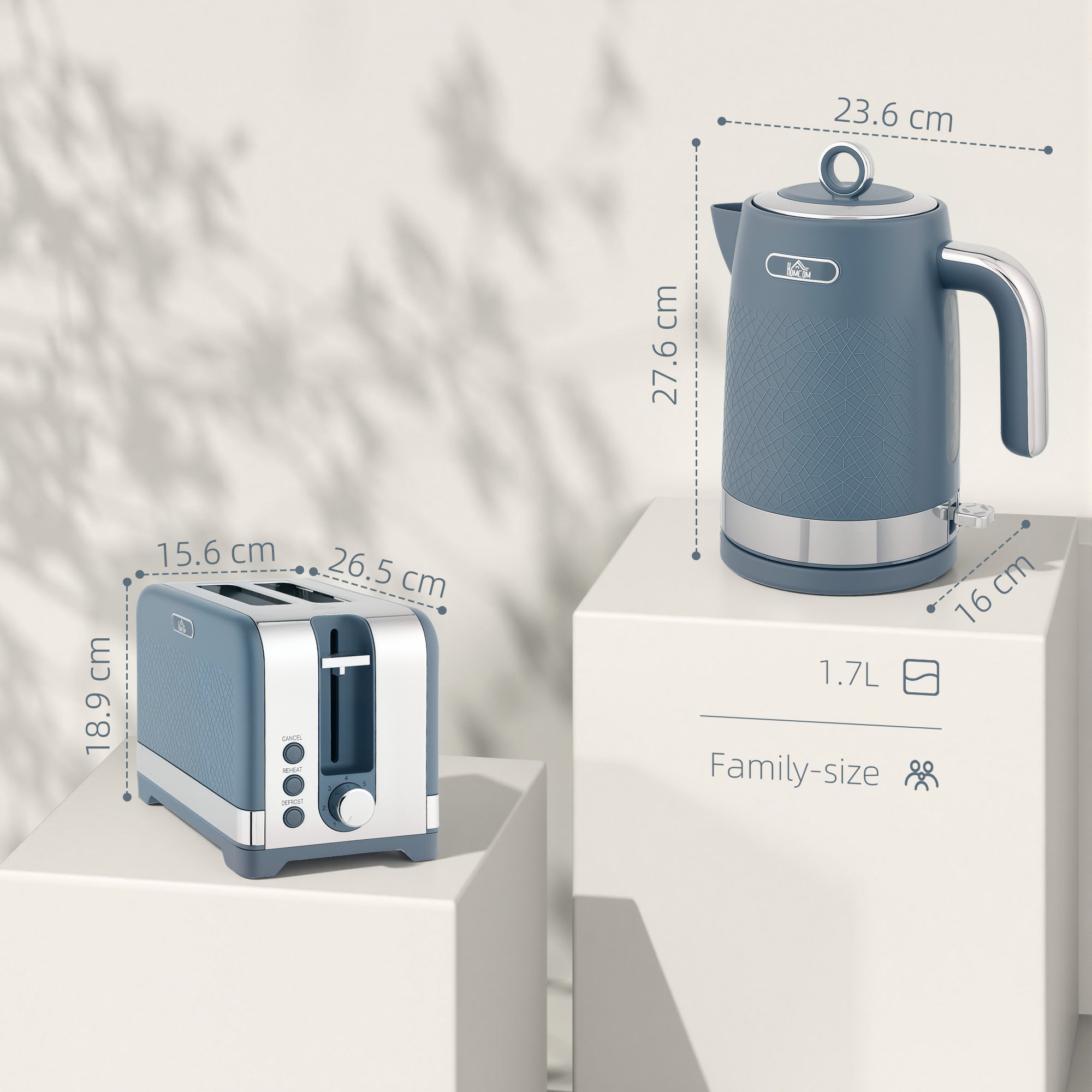 HOMCOM Sleek Textured Kettle and Toaster Set - Blue 