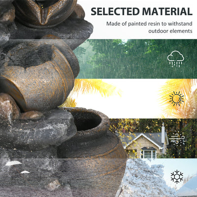 Outsunny Solar Powered Garden Water Feature with LED Lights and Pump, 4 Tier Cascading Water Fountain for Indoor/Outdoor, Jars Waterfall Ornament, 72cm Height 