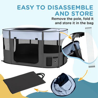 PawHut Foldable Dog Pen with Storage Bag for Indoor/Outdoor Use, Portable Pet playpen, with Ground Stakes - Grey 