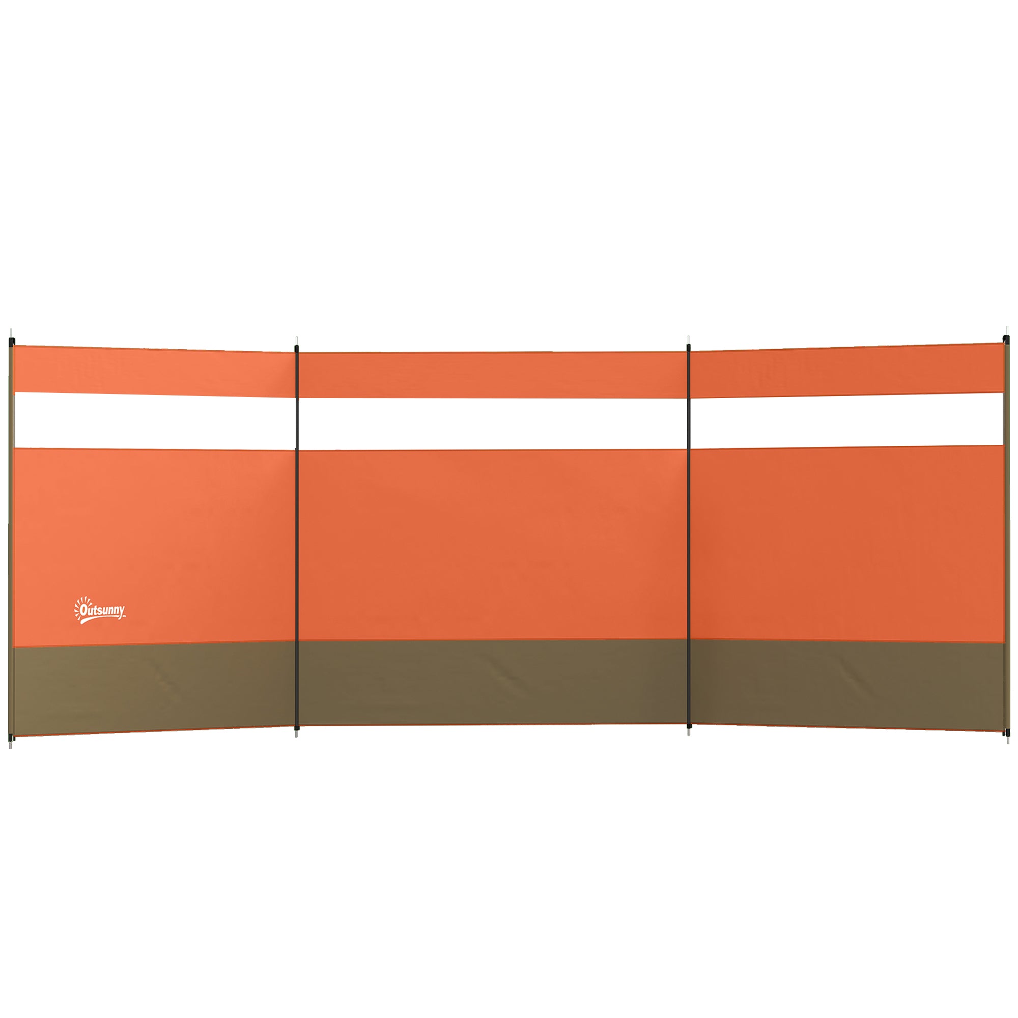 Outsunny Camping Windbreaker with Clear Windows, Carry Bag and Steel Poles, for Beach Caravan Campervan, 440 x 140cm, Orange 