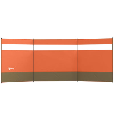 Outsunny Camping Windbreaker with Clear Windows, Carry Bag and Steel Poles, for Beach Caravan Campervan, 440 x 140cm, Orange 