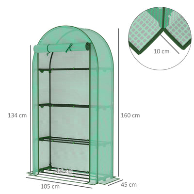 Outsunny 4 Tier Mini Greenhouse with Reinforced PE Cover, Portable Small Greenhouse with Roll-Up Door, 105 x 45 x 160cm, Green 