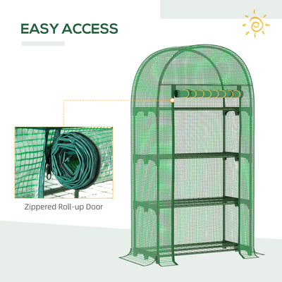 Outsunny 4 Tier Mini Greenhouse for Outdoor, Portable Gardening Plant Green House with Storage Shelf, Roll-Up Zipped Door, Metal Frame and PE Cover, 80 x 49 x 160cm, Green 