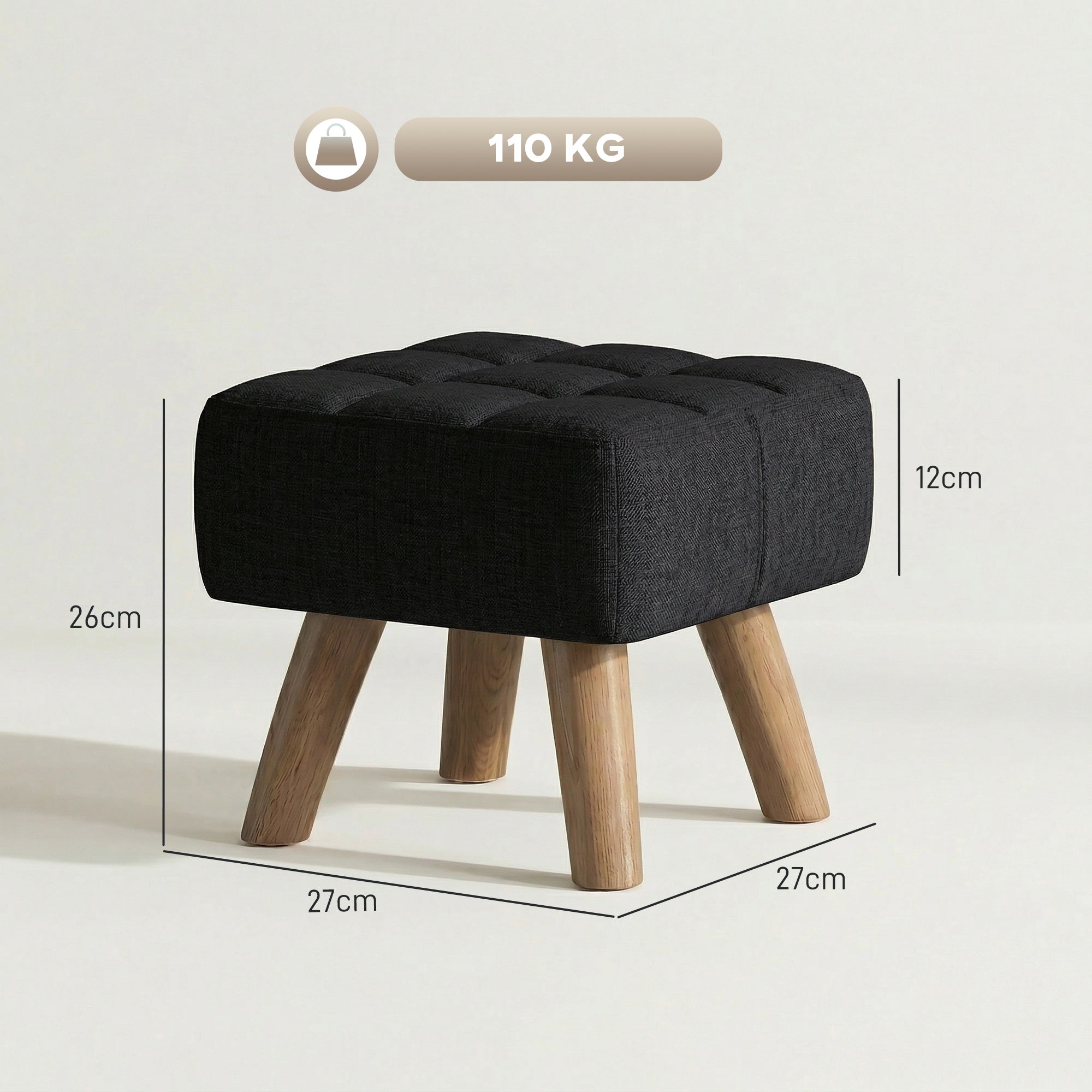 HOMCOM Linen-Look Square Padded Footstool - Black 