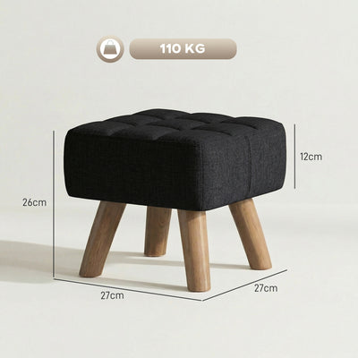 HOMCOM Linen-Look Square Padded Footstool - Black 