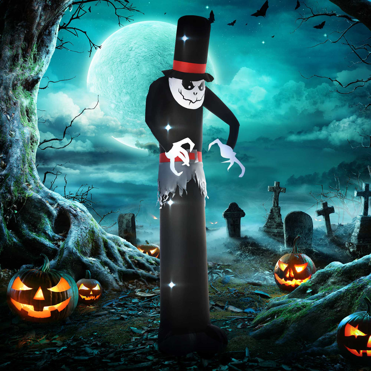 Outsunny Giant 10ft Halloween Inflatables Tall Ghost with Hat, Build-in LEDs Blow Up Scary Outdoor Decorations, for Party Yard Garden Lawn Decoration 