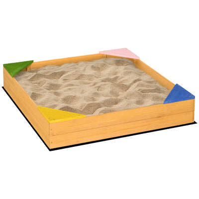Outsunny Kids Wooden Sand Pit, Children Sandbox, with Four Seats, Non-Woven Fabric, for Gardens, Playgrounds 