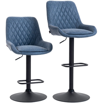 HOMCOM Set of Two Faux Leather Retro Bar Stools - Dark Blue 