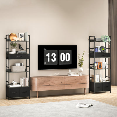 HOMCOM Industrial Style Bookcase, with 4 Shelves and 3 Fabric Drawers - Grey/Black 