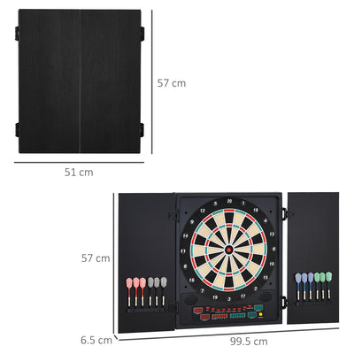 HOMCOM Electronic Dartboard Set, 27 Games Modes and 202 Variations, LED & 12 Soft Tip Darts and Cabinet to Storage, Ready-to-Play Multi-Game Option Darts Machine 
