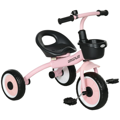 AIYAPLAY Kids Trike, Tricycle, with Adjustable Seat, Basket, Bell, for Ages 2-5 Years - Pink 