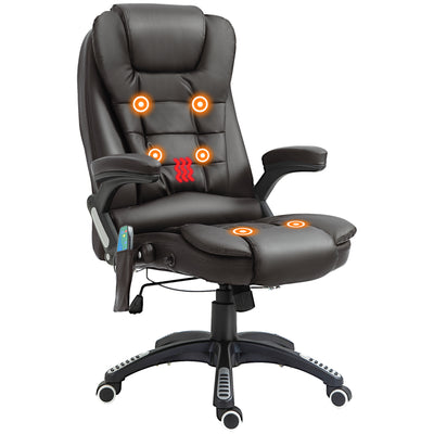 HOMCOM Executive Office Chair with Massage and Heat, High Back PU Leather Massage Office Chair with Adjustable Height, Brown 