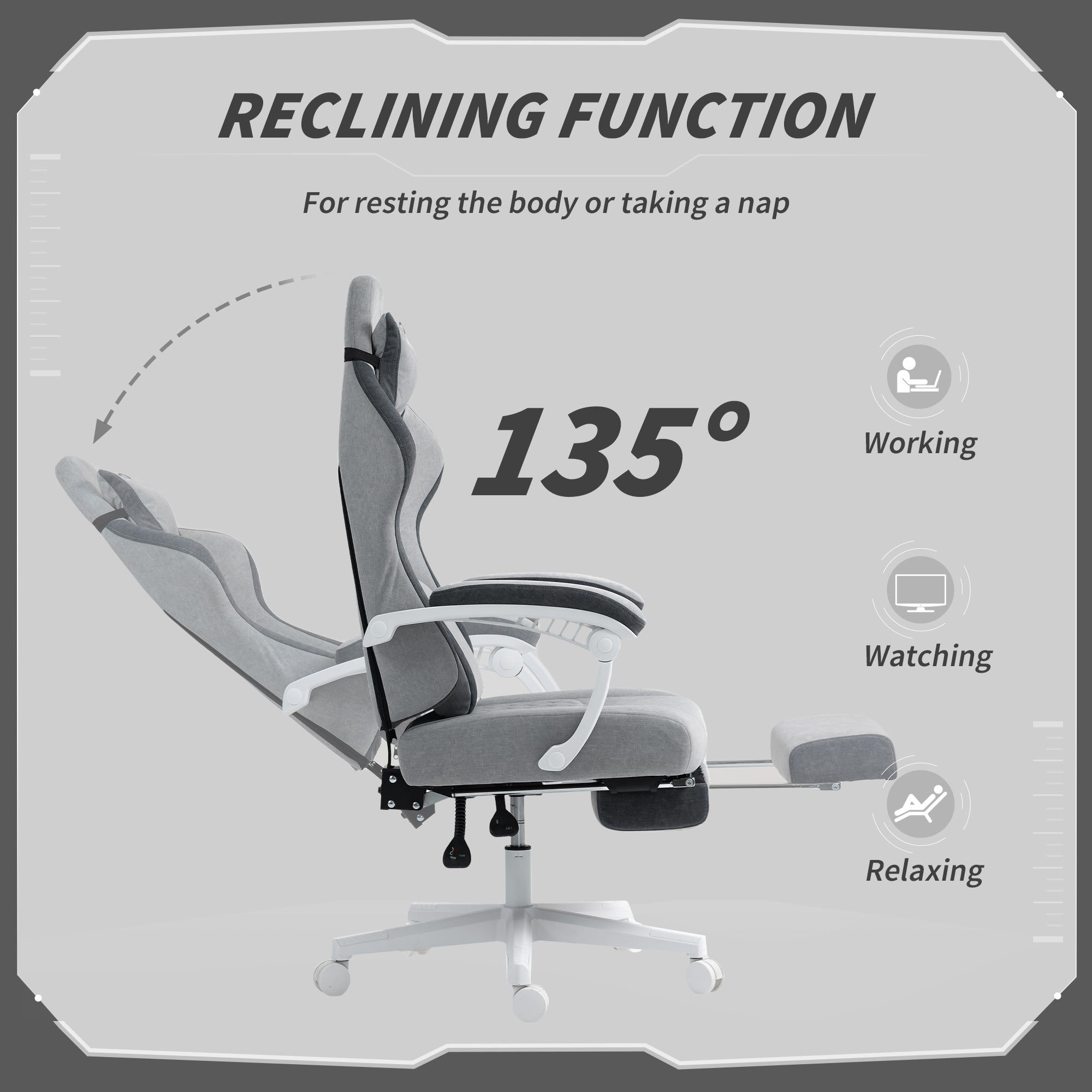 HOMCOM Ergonomic High Back Gaming Chair for Adults, Printed Velvet Computer Recliner Chair with Footrest, Lumbar Support, Adjustable Height and 360° Swivel Seat for Office or Gaming, Grey