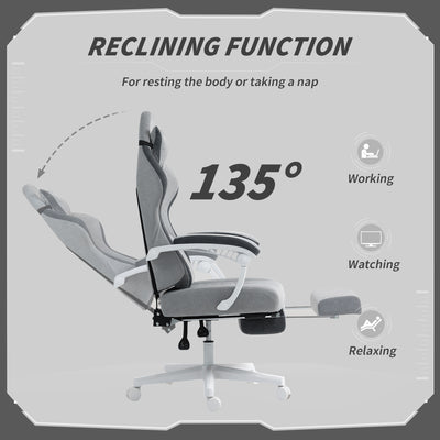 HOMCOM Ergonomic High Back Gaming Chair for Adults, Printed Velvet Computer Recliner Chair with Footrest, Lumbar Support, Adjustable Height and 360° Swivel Seat for Office or Gaming, Grey 