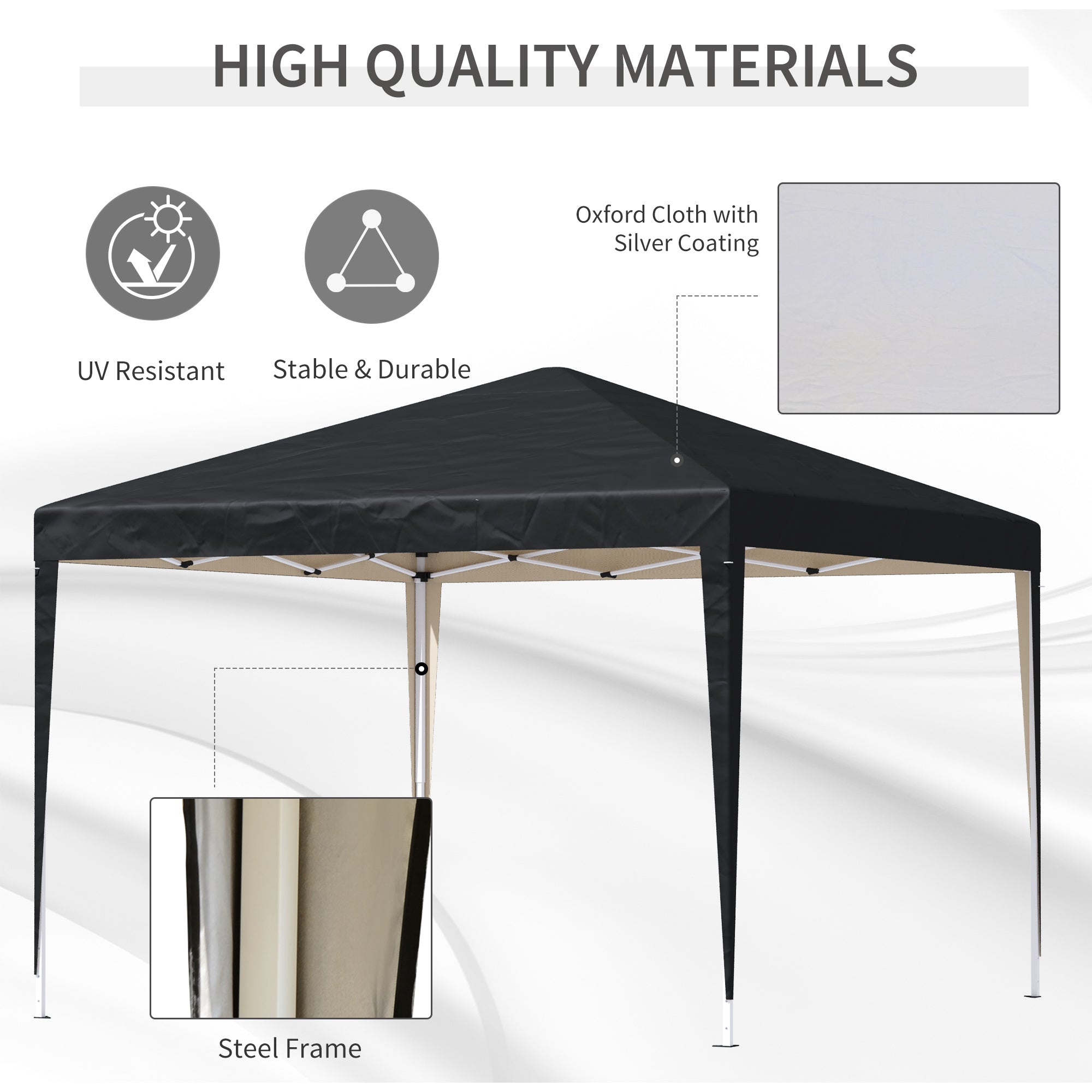 Outsunny 3 x 3M Garden Pop Up Gazebo Height Adjustable Marquee Party Tent Wedding Canopy with Carrying Bag, Black 