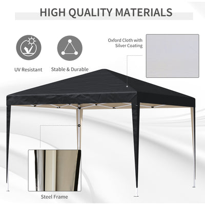 Outsunny 3 x 3M Garden Pop Up Gazebo Height Adjustable Marquee Party Tent Wedding Canopy with Carrying Bag, Black 