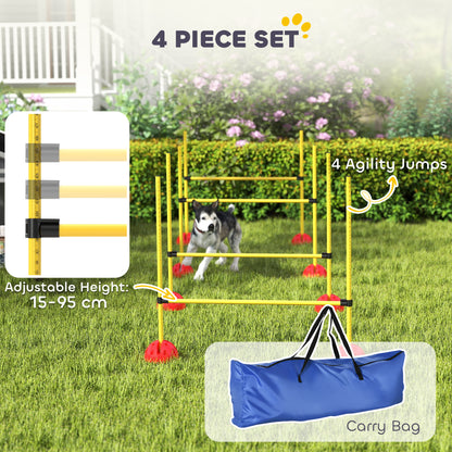 PawHut 4 Piece Dog Agility Equipment with 4 Hurdle & Carry Bag for Jump Training, Yellow 
