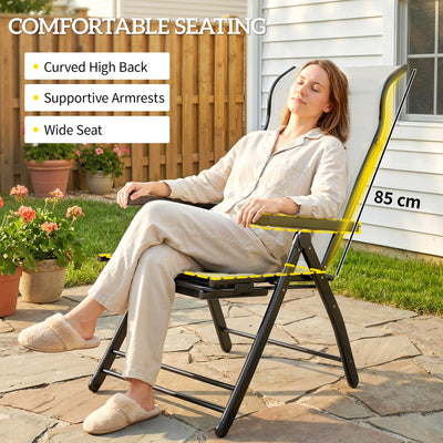 Outsunny Reclining Garden Chairs Set of 2, 5-Position Folding Sun Loungers with High Back, Retractable Footrest, Light Grey 