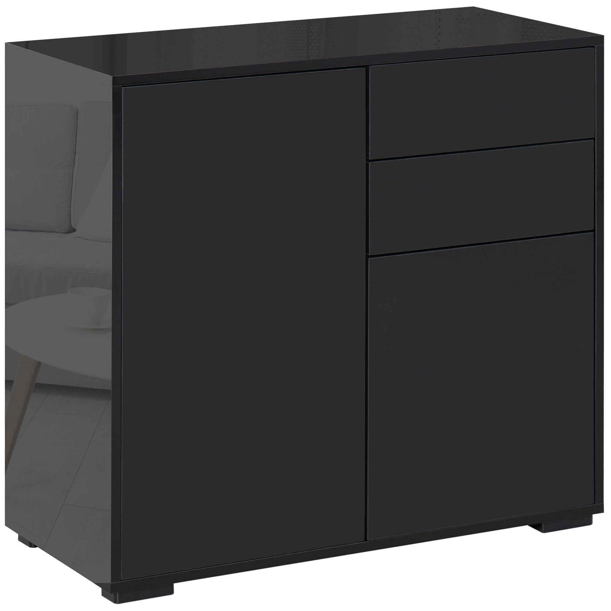HOMCOM High Gloss Frame Sideboard, Push-Open Design with 2 Drawers for Living Room, Bedroom, 74H x 79W x 36Dcm, Black 