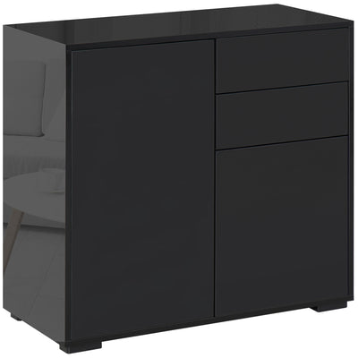 HOMCOM High Gloss Frame Sideboard, Push-Open Design with 2 Drawers for Living Room, Bedroom, 74H x 79W x 36Dcm, Black 