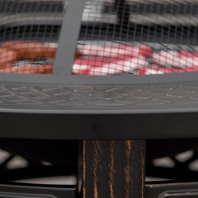 Outsunny Outdoor Fire Pit, Firepit with Grill Net, Mesh Lid, Poker, for Camping, Bonfire, Picnic, Bronze Tone 
