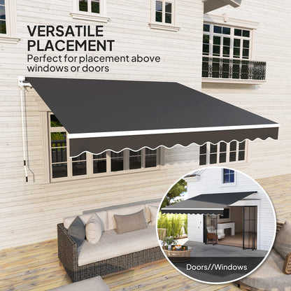 Outsunny 3 x 2.5m Garden Patio Manual Awning, Retractable Canopy Sun Shade Shelter with Fittings and Crank Handle, Black 