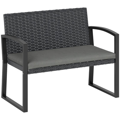Outsunny Two-Seater Rattan Garden Bench - Grey/Black 