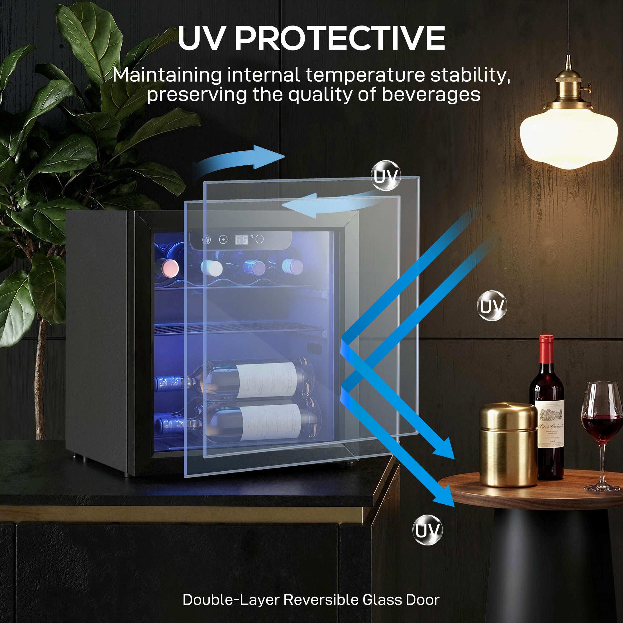HOMCOM 12 Bottle Wine Cooler, 36 Litre Capacity, 4-16°C Under Counter Drinks Beer Wine Fridge with Glass Door, LED Light, Black 