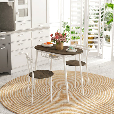 HOMCOM 3-Piece Dining Table and Chairs Set, Oval Kitchen Table with 2 Chairs, with Wire Storage Shelf and Steel Frame, Natural 