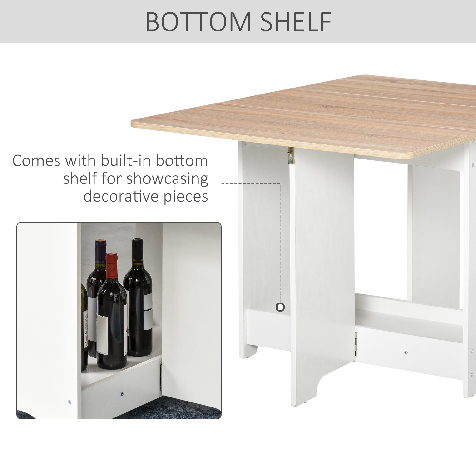HOMCOM Foldable Dining Table Drop-Leaf Folding Desk Side Console with Storage Shelf for Kitchen,Dining Room 