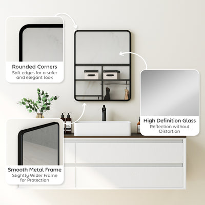HOMCOM Rectangular Wall Mirror with HD Glass - Black 