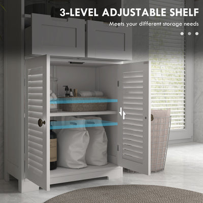 kleankin Three-Part Bathroom Storage Unit, with Shelf, Drawers & Cupboard - White 