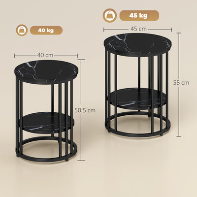 HOMCOM Set of Two Marble-Effect Coffee Tables - Black 