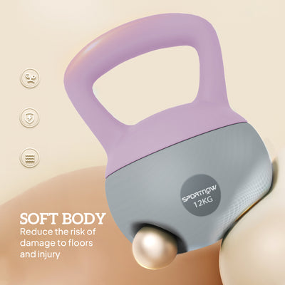 SPORTNOW 12KG Soft Kettlebell, Kettlebell with Non-Slip Handle for Home Gym, Weight Lifting, Strength Training, Purple/Grey 