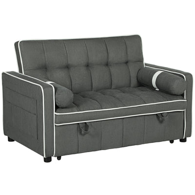 HOMCOM Two-Seater Linen-Look Sofa Bed - Charcoal Grey 
