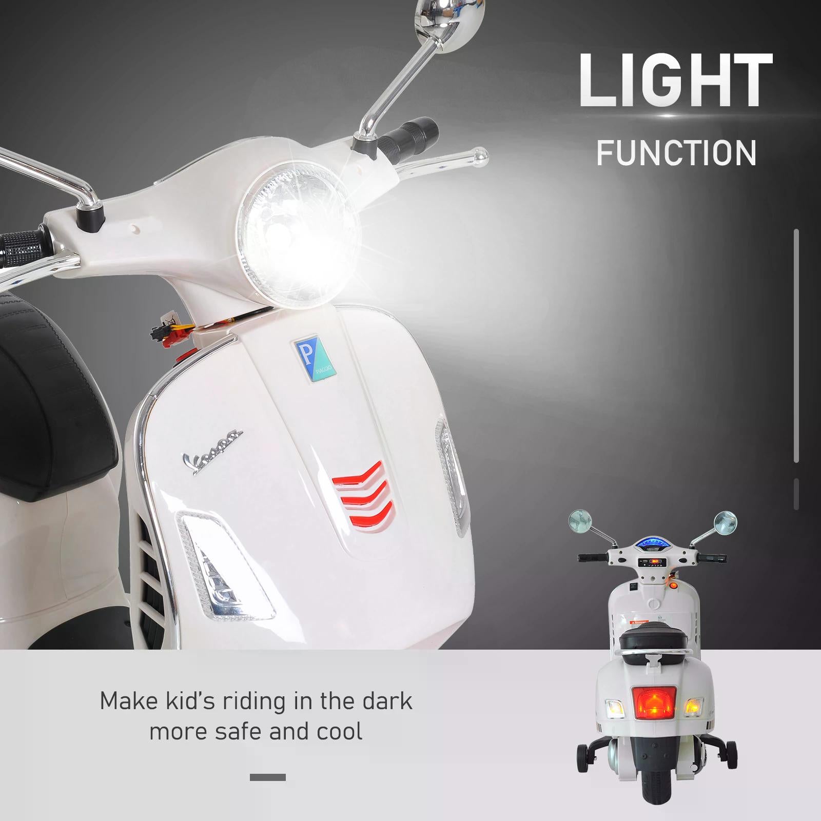 HOMCOM Kids Ride On Vespa Motorcycle W/LED Lights - White 
