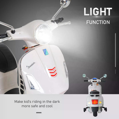 HOMCOM Kids Ride On Vespa Motorcycle W/LED Lights - White 