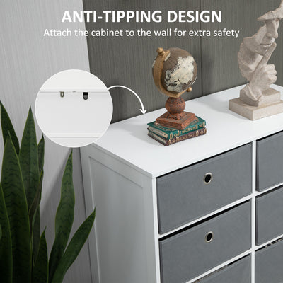 HOMCOM Chests of Drawer, Fabric Dresser Storage Cabinet with 6 Drawers for Bedroom, Living Room and Hallway, White and Grey 