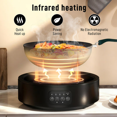HOMCOM Electric Ceramic Hob with Grill Plate, Multifunctional 36cm Plug in Electric Hob with 4 Heat Levels for All Type Pot 