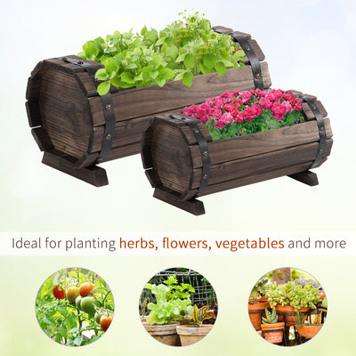 Outsunny 2PCs 56L Wooden Planter Box Flower Plant Pot Outdoor Flower Beds Plant Box with Solid Wood Carbonized Colour 
