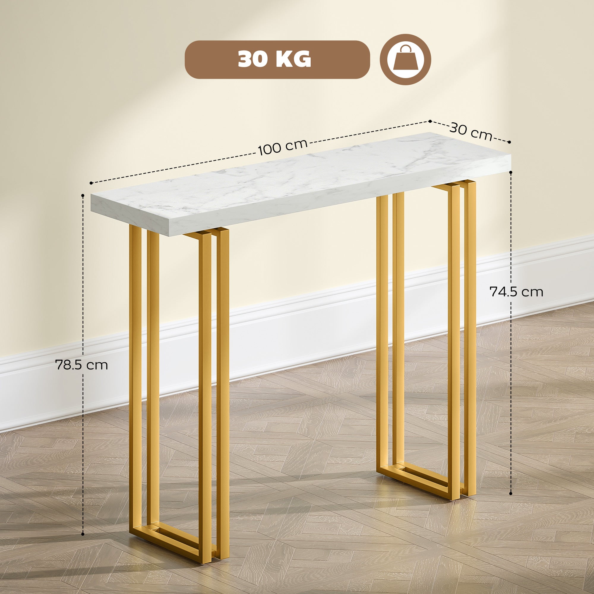 HOMCOM 100 cm Console Table with Faux Marble Top, Narrow Entryway Table with Anti-tipping Device, White 