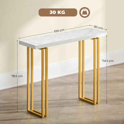 HOMCOM 100 cm Console Table with Faux Marble Top, Narrow Entryway Table with Anti-tipping Device, White 